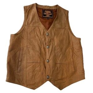 Milwaukee Leather Vest Mens XL Tan Motorcycle Buffalo Nickel Snaps Conceal Carry